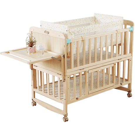 Zhitong Pine Crib Solid Wood Paint-Free Children's Bed BB Babies' Bed Cradle Multifunctional Patchwork Big Bed Newborn Children's Bed