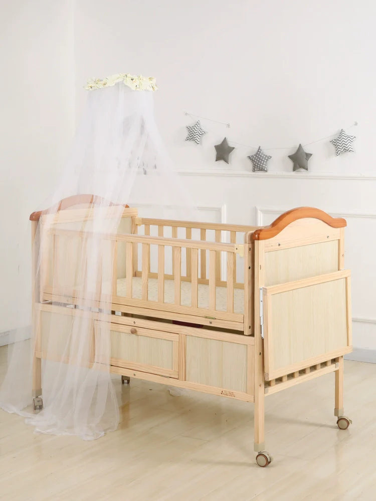 Baby Crib Electric Bassinet Solid Wood Paint-Free Automatic Shaking Babies' Bed Multi-Functional Newborn Children's Bed Patchwork Large Bed