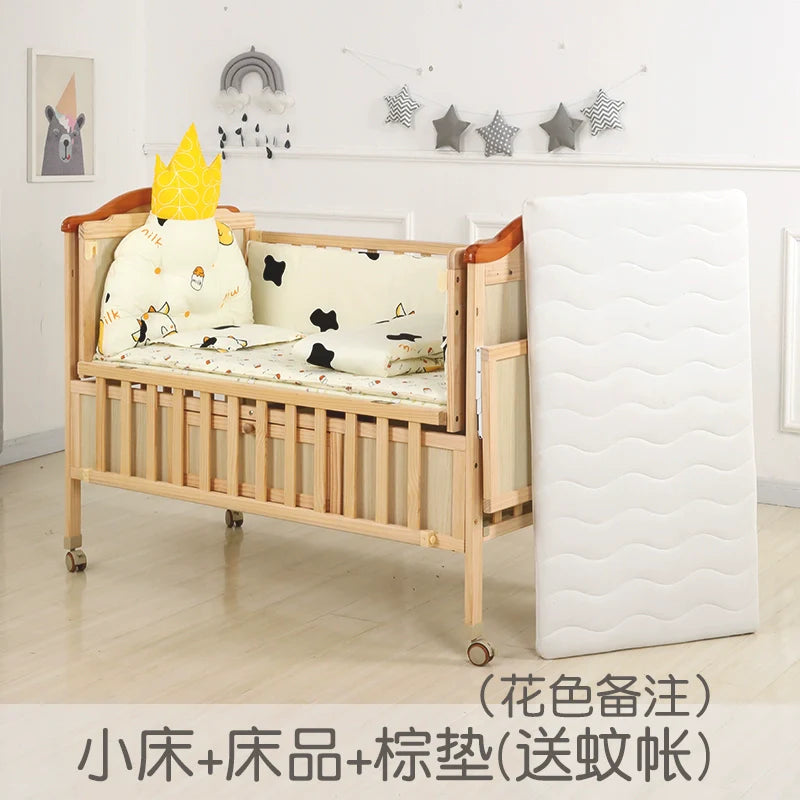 Baby Crib Electric Bassinet Solid Wood Paint-Free Automatic Shaking Babies' Bed Multi-Functional Newborn Children's Bed Patchwork Large Bed