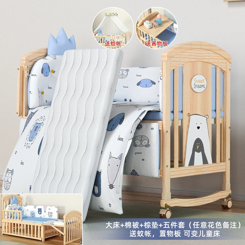 Nanjiren Crib Solid Wood Paint-Free Multifunctional Baby BB Bassinet Removable Newborn Baby Child Patchwork Bed