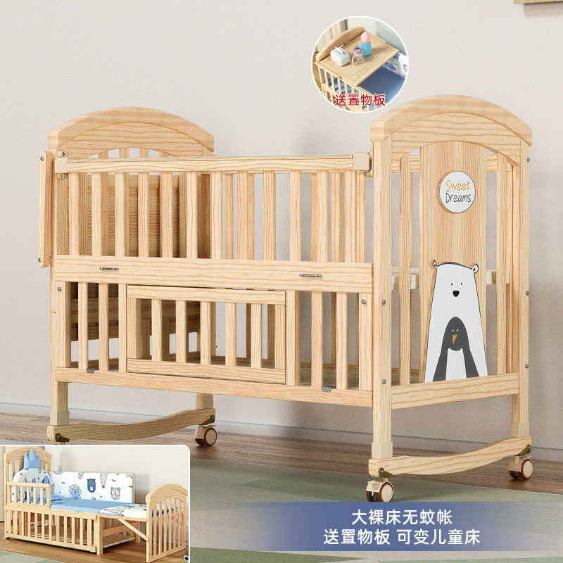 Nanjiren Crib Solid Wood Paint-Free Multifunctional Baby BB Bassinet Removable Newborn Baby Child Patchwork Bed