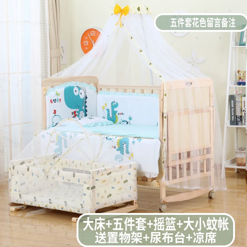 Zhitong Crib Solid Wood Paint-Free Multifunctional Bassinet Babies' Bed Newborn BB Bed Children's Bed with Mosquito Net Shaker