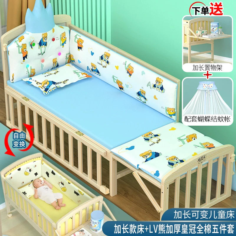 Yubele Crib Solid Wood Unpainted Babies' Bed Children's Bed Newborn Small Bed Patchwork Big Bed Baby Bassinet