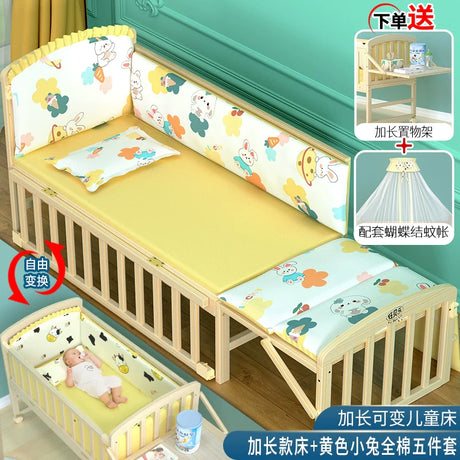 Yubele Crib Solid Wood Unpainted Babies' Bed Children's Bed Newborn Small Bed Patchwork Big Bed Baby Bassinet