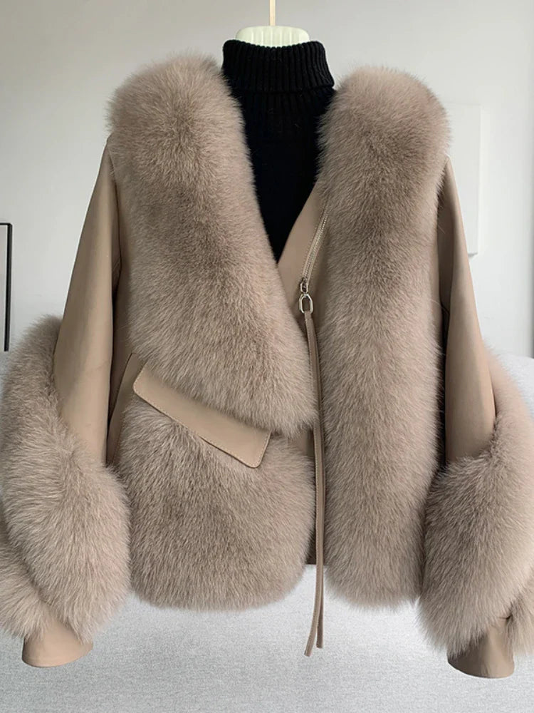 OFTBUY 2022 Real Fur Coat Winter Jacket Women Natural Fox Fur Genuine Leather Outerwear  Streetwear Locomotive Thick Warm New