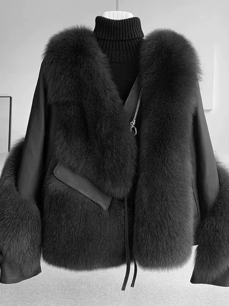 OFTBUY 2022 Real Fur Coat Winter Jacket Women Natural Fox Fur Genuine Leather Outerwear  Streetwear Locomotive Thick Warm New