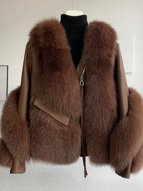 OFTBUY 2022 Real Fur Coat Winter Jacket Women Natural Fox Fur Genuine Leather Outerwear  Streetwear Locomotive Thick Warm New