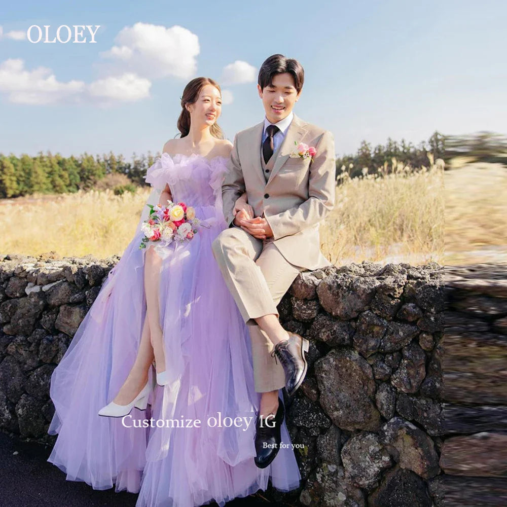 OLOEY Fairy Lavender Tulle A Line Long Prom Dresses Korea Lady Garden Evening Gowns Formal Occasion Party Wedding Photoshoot