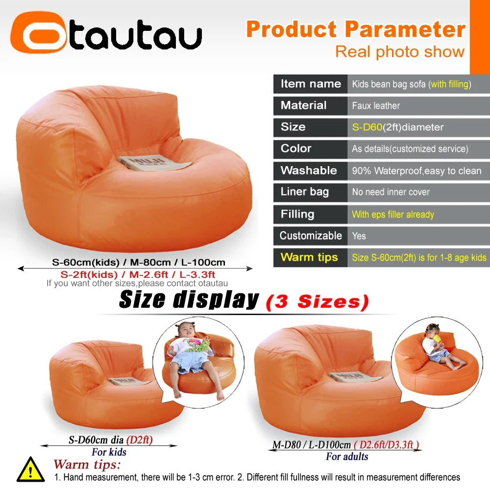 OTAUTAU 2ft Kids Sofa Faux Leather Mini Bean Bag Chair with Filling Corner Seat Beanbag Pouf Ottoman Children Furniture DD6KJB1C