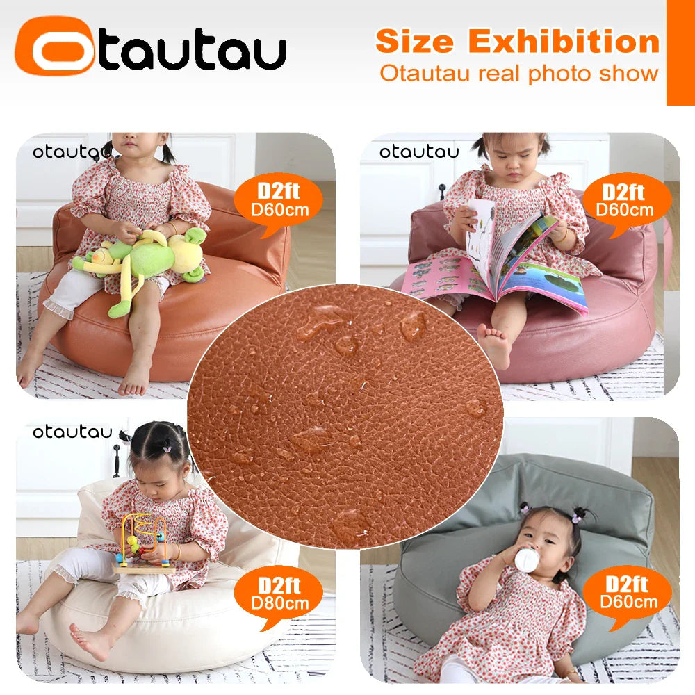 OTAUTAU 2ft Kids Sofa Faux Leather Mini Bean Bag Chair with Filling Corner Seat Beanbag Pouf Ottoman Children Furniture DD6KJB1C