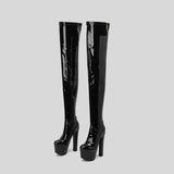 Ochanmeb 17cm Ultra High Heel Thigh Boots Women Stretch Patent Leather Bright Red Zipper Over-the-Knee Crotch Boot Platform Shoe