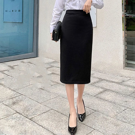 Office Lady Fashion Midi Black Split Skirts Spring Summer Temperament Koreon Streetwear Women Casual High Waist Slim Sexy Skirt