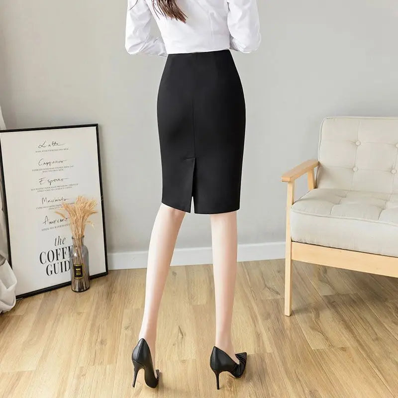 Office Lady Fashion Midi Black Split Skirts Spring Summer Temperament Koreon Streetwear Women Casual High Waist Slim Sexy Skirt