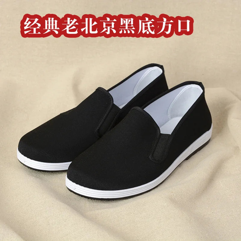 Old Beijing Cloth Shoes for Men Traditional Chinese Style Kung Fu Bruce Lee Tai Chi Retro Rubber Sole Shoes 38-45