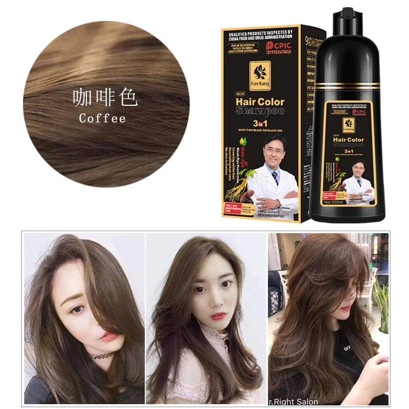 Organic Permanent Hair Shampoo to Dye canas  Women Men 500ml  Hair Dye Plant Essence Hair Colorng CreamCover Dye Shampoo