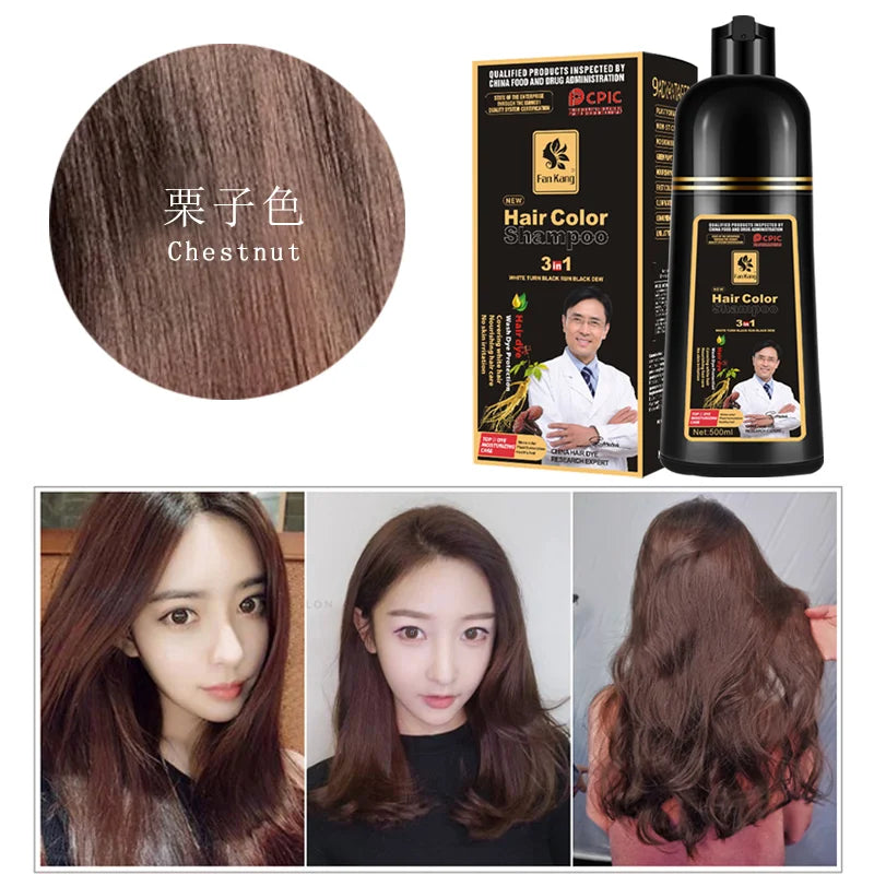 Organic Permanent Hair Shampoo to Dye canas  Women Men 500ml  Hair Dye Plant Essence Hair Colorng CreamCover Dye Shampoo