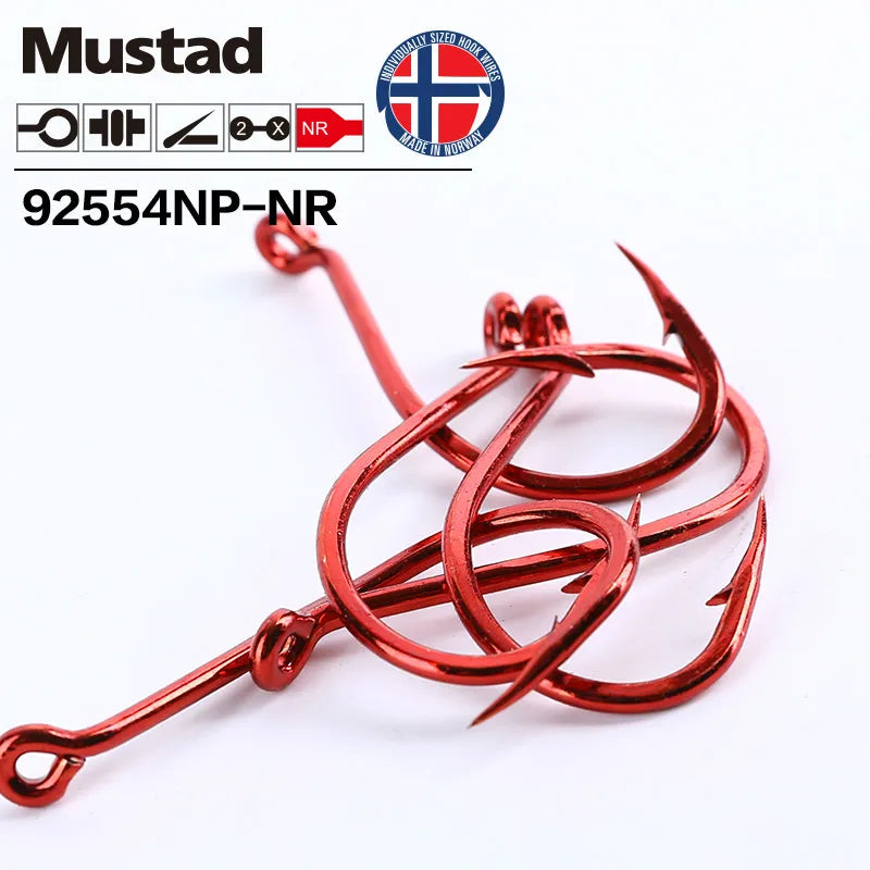 Original Mustad Fishhooks 92554 Olecranon Peche Barbed Fishhook Lure Freshwater Sea Pesca Wedkarstwo Single Hooks Fishing Tackle