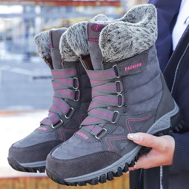 Original Women Boots Hight Quality Waterproof Snow Boots Warm Plush Winter Shoes Women 2023 New Mid-calf Non-slip Winter Boot