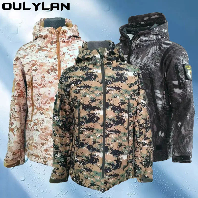 Oulylan Windproof Military Shark Skin Soft Shell Jacket Men Tactical Waterproof Jacket Men Army Combat Jackets Mens Hooded Coats