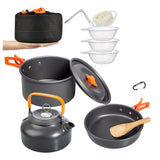 Outdoor Camping Cookware Kit Aluminum Portable Nonstick Cooking Water Kettle Pot Pan Set For Travel Hiking Picnic BBQ Tableware