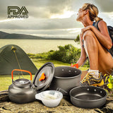 Outdoor Camping Cookware Kit Aluminum Portable Nonstick Cooking Water Kettle Pot Pan Set For Travel Hiking Picnic BBQ Tableware