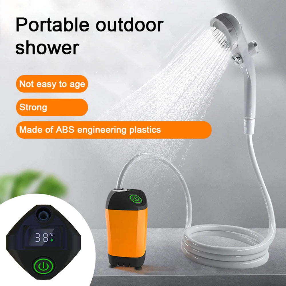 Outdoor Camping Shower Portable Electric Shower Pump Waterproof with Digital Display for Camping Hiking Travel Pet Watering