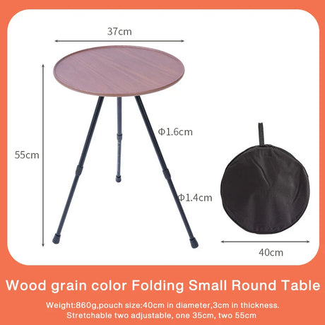 Outdoor Folding Picnic Table Round Camping Table Aluminum Alloy Dining Table With Tripod Storage Bag Side Table