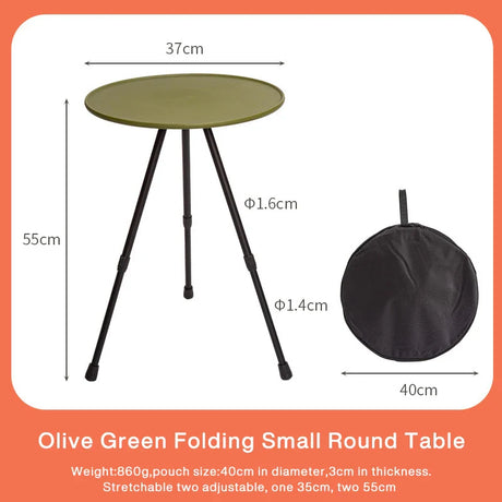 Outdoor Folding Picnic Table Round Camping Table Aluminum Alloy Dining Table With Tripod Storage Bag Side Table