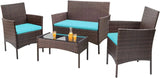 Outdoor Indoor Use Backyard Porch Garden Poolside Balcony Sets Brown and Beige 4 Pieces Furniture Outdoor Furniture Set