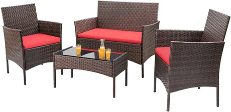 Outdoor Indoor Use Backyard Porch Garden Poolside Balcony Sets Brown and Beige 4 Pieces Furniture Outdoor Furniture Set