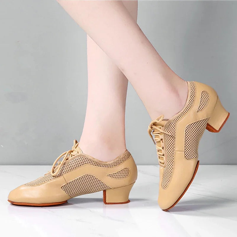 Outdoor Indoor Wear Leather Latin Dance Shoes for Women Men 3.5cm 5cm Heel Tan Black Ballroom Dance Shoe Street Dance Shoes