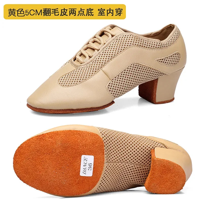 Outdoor Indoor Wear Leather Latin Dance Shoes for Women Men 3.5cm 5cm Heel Tan Black Ballroom Dance Shoe Street Dance Shoes