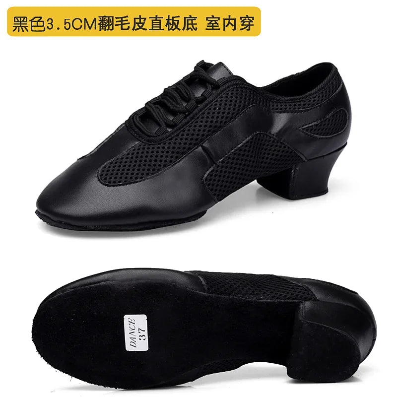 Outdoor Indoor Wear Leather Latin Dance Shoes for Women Men 3.5cm 5cm Heel Tan Black Ballroom Dance Shoe Street Dance Shoes