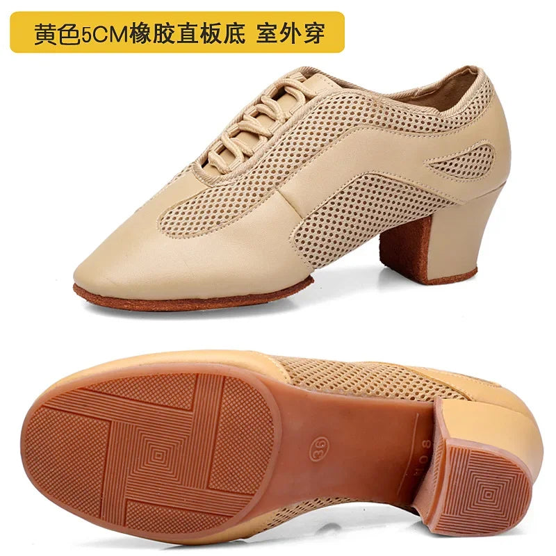 Outdoor Indoor Wear Leather Latin Dance Shoes for Women Men 3.5cm 5cm Heel Tan Black Ballroom Dance Shoe Street Dance Shoes