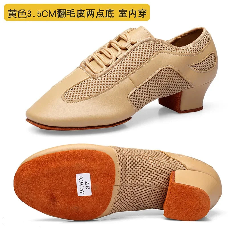 Outdoor Indoor Wear Leather Latin Dance Shoes for Women Men 3.5cm 5cm Heel Tan Black Ballroom Dance Shoe Street Dance Shoes