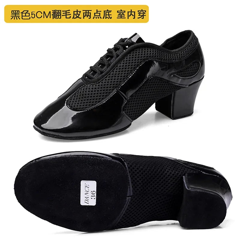 Outdoor Indoor Wear Leather Latin Dance Shoes for Women Men 3.5cm 5cm Heel Tan Black Ballroom Dance Shoe Street Dance Shoes