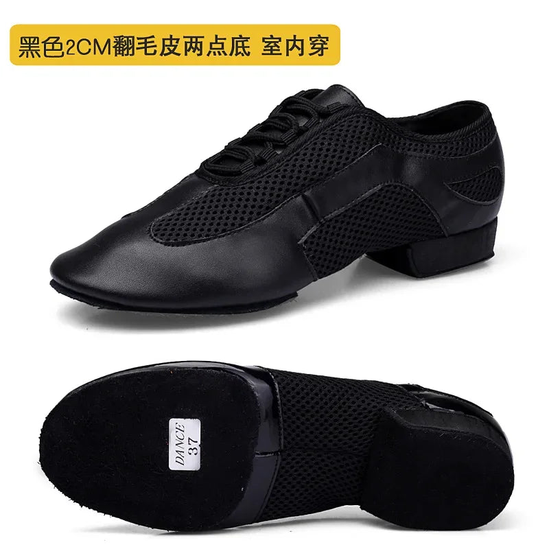 Outdoor Indoor Wear Leather Latin Dance Shoes for Women Men 3.5cm 5cm Heel Tan Black Ballroom Dance Shoe Street Dance Shoes