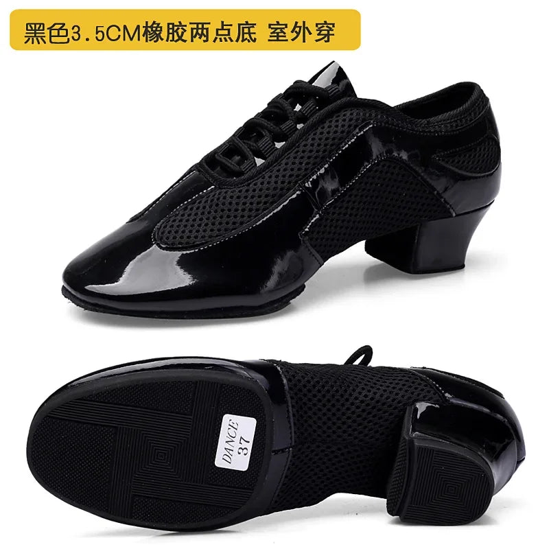 Outdoor Indoor Wear Leather Latin Dance Shoes for Women Men 3.5cm 5cm Heel Tan Black Ballroom Dance Shoe Street Dance Shoes