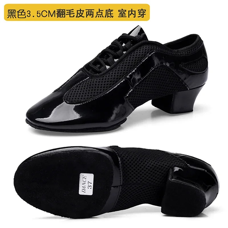 Outdoor Indoor Wear Leather Latin Dance Shoes for Women Men 3.5cm 5cm Heel Tan Black Ballroom Dance Shoe Street Dance Shoes