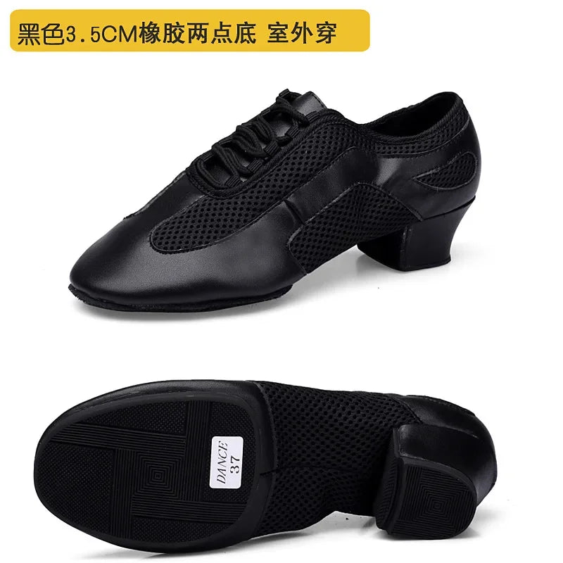 Outdoor Indoor Wear Leather Latin Dance Shoes for Women Men 3.5cm 5cm Heel Tan Black Ballroom Dance Shoe Street Dance Shoes