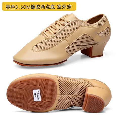 Outdoor Indoor Wear Leather Latin Dance Shoes for Women Men 3.5cm 5cm Heel Tan Black Ballroom Dance Shoe Street Dance Shoes