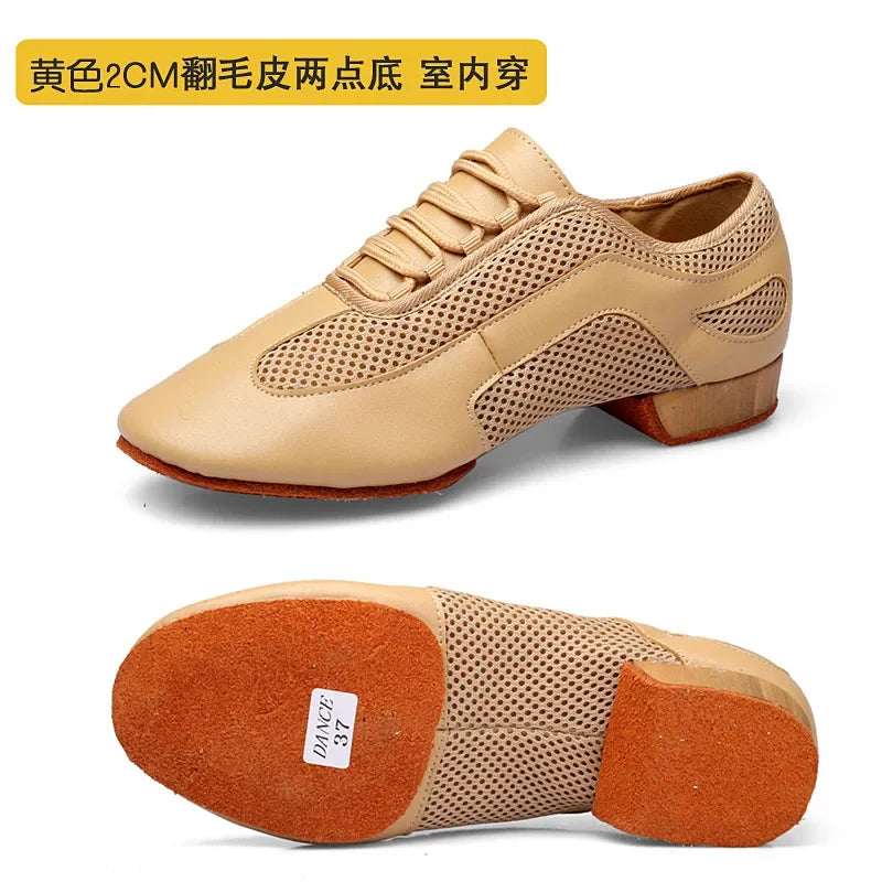 Outdoor Indoor Wear Leather Latin Dance Shoes for Women Men 3.5cm 5cm Heel Tan Black Ballroom Dance Shoe Street Dance Shoes