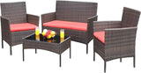 Outdoor Sofa Set of 4 with Soft Cushion and Glass Table, Patio Furniture 4 Pieces Conversation Set, Outdoor Wicker Rattan Chairs