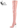 Over-the-Knee Ladies Boots Patent Leather Pointed Toe High Long Boots Large Size 46 Stiletto Women Sexy Stripper Shoes Botas