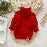 PHILOLOGY Plush inside pure color winter boy girl kid thick Knitted turtleneck shirts solid high collar pullover fluff sweater