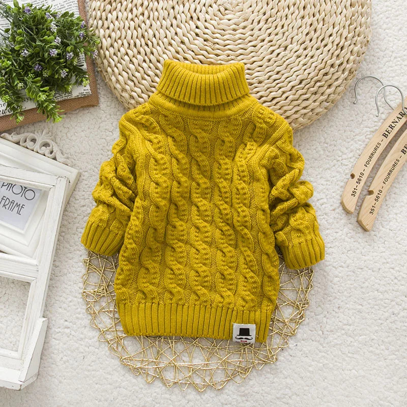 PHILOLOGY Plush inside pure color winter boy girl kid thick Knitted turtleneck shirts solid high collar pullover fluff sweater