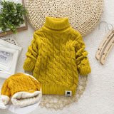 PHILOLOGY Plush inside pure color winter boy girl kid thick Knitted turtleneck shirts solid high collar pullover fluff sweater