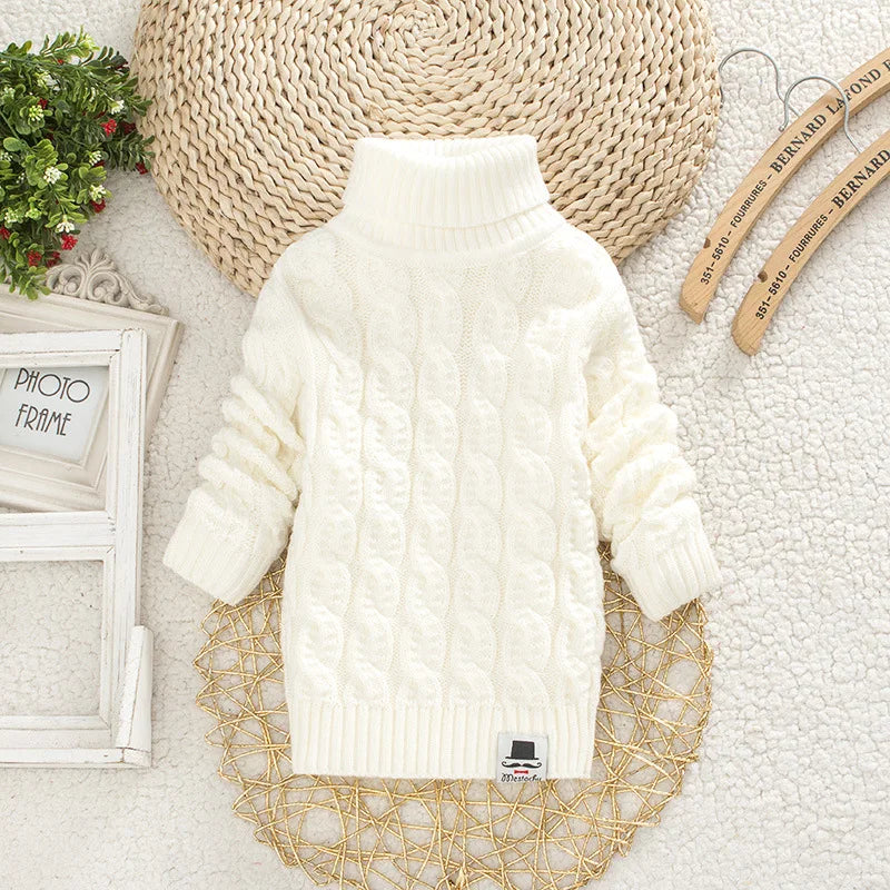 PHILOLOGY Plush inside pure color winter boy girl kid thick Knitted turtleneck shirts solid high collar pullover fluff sweater