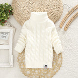 PHILOLOGY Plush inside pure color winter boy girl kid thick Knitted turtleneck shirts solid high collar pullover fluff sweater