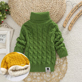 PHILOLOGY Plush inside pure color winter boy girl kid thick Knitted turtleneck shirts solid high collar pullover fluff sweater